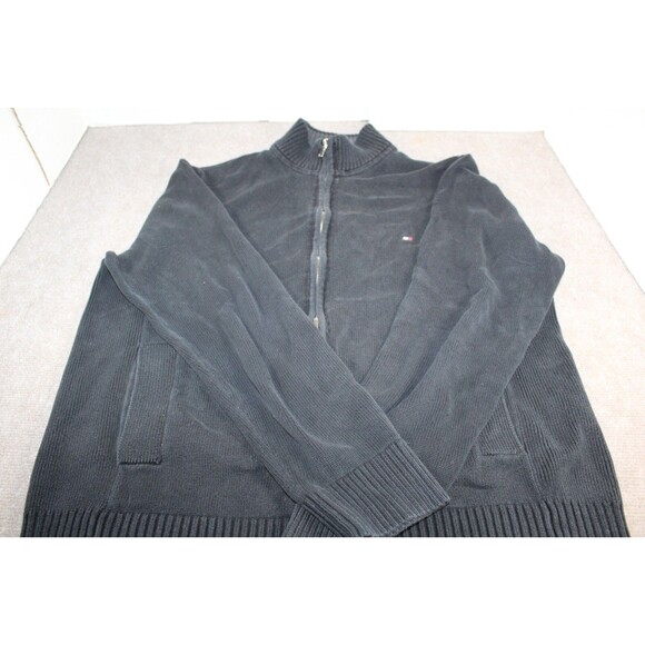 Tommy Hilfiger Black Full  Zip Up Knit Jacket With Pockets Men's Size Large - Picture 1 of 16